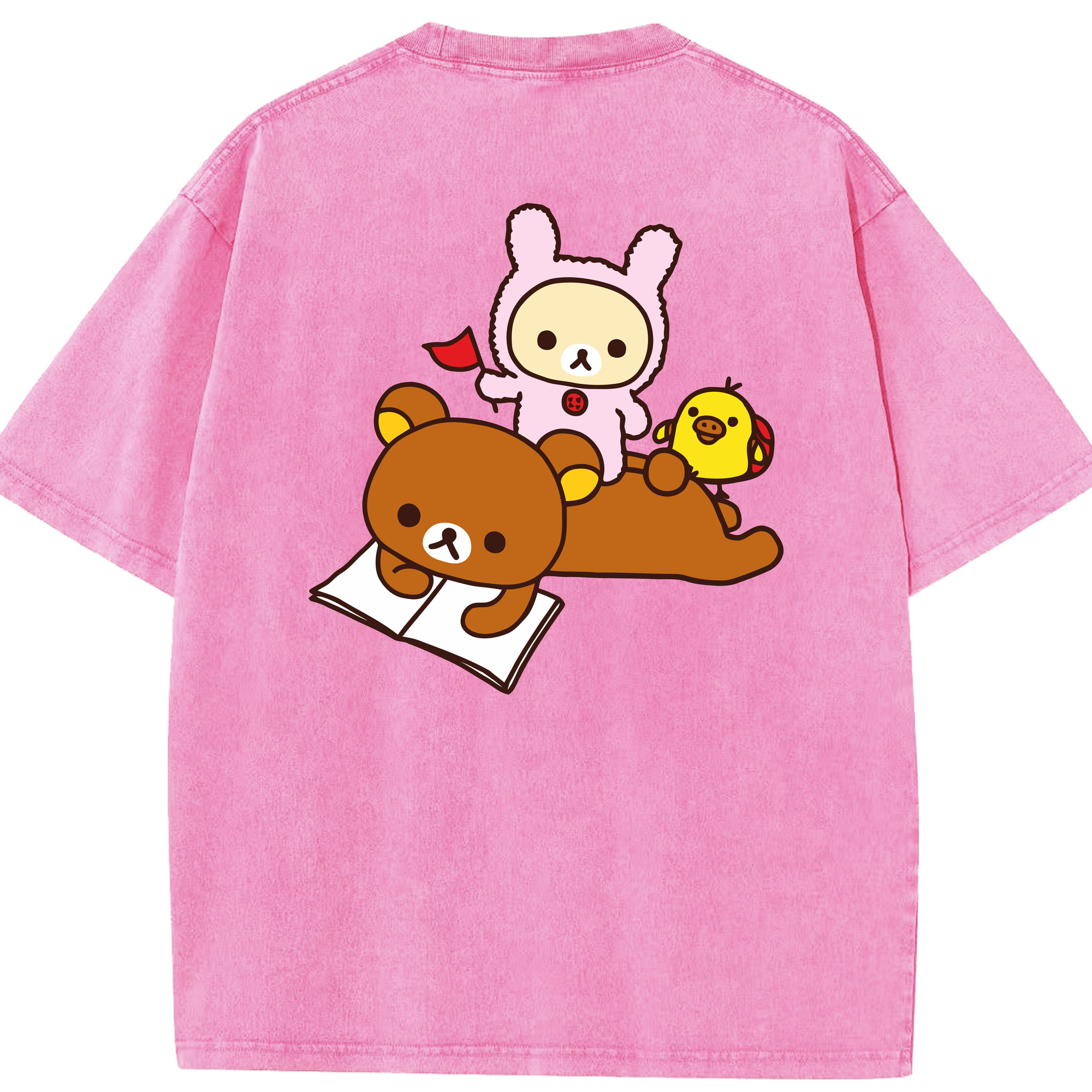 （画像用） リラックマ リラックマ キイロイトリ Rilakkuma Korilakkuma Kiiroitori 綿100% ヴィンテージ風 半袖Tシャツ（背面プリント）